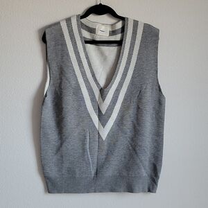 All:Row  grey v neck sweater vest  with white stripes Preppy Prep Nautical